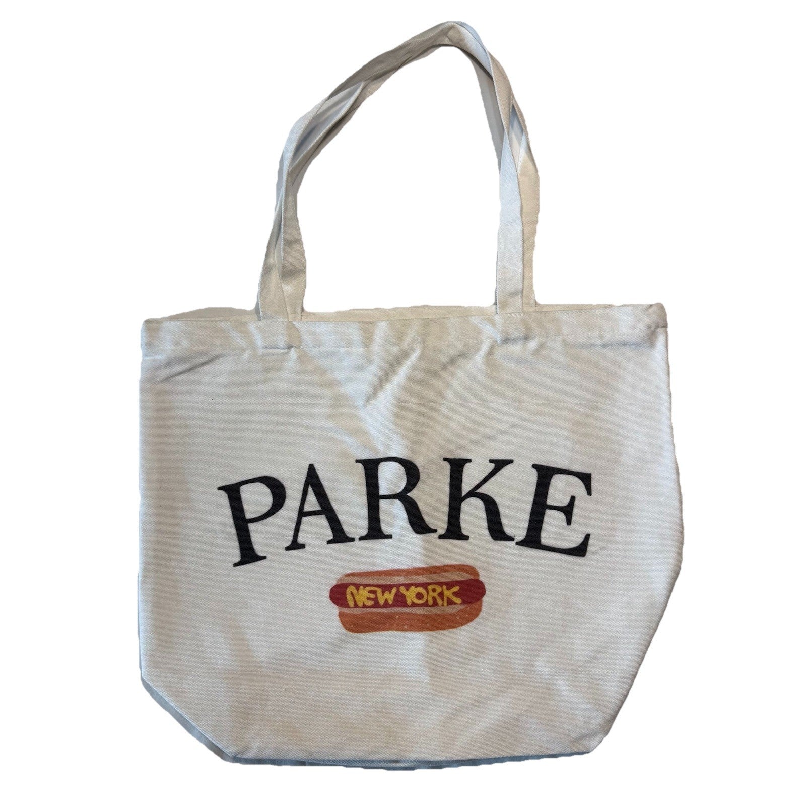 PARKE Womens NYC New York City Hotdog Print Zippered Tote Bag White