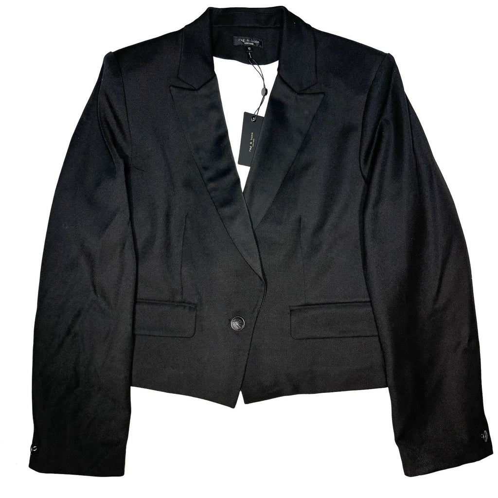 RAG & BONE Womens Valerie Italian Wool Cropped Blazer Black 12 (MSRP $595)