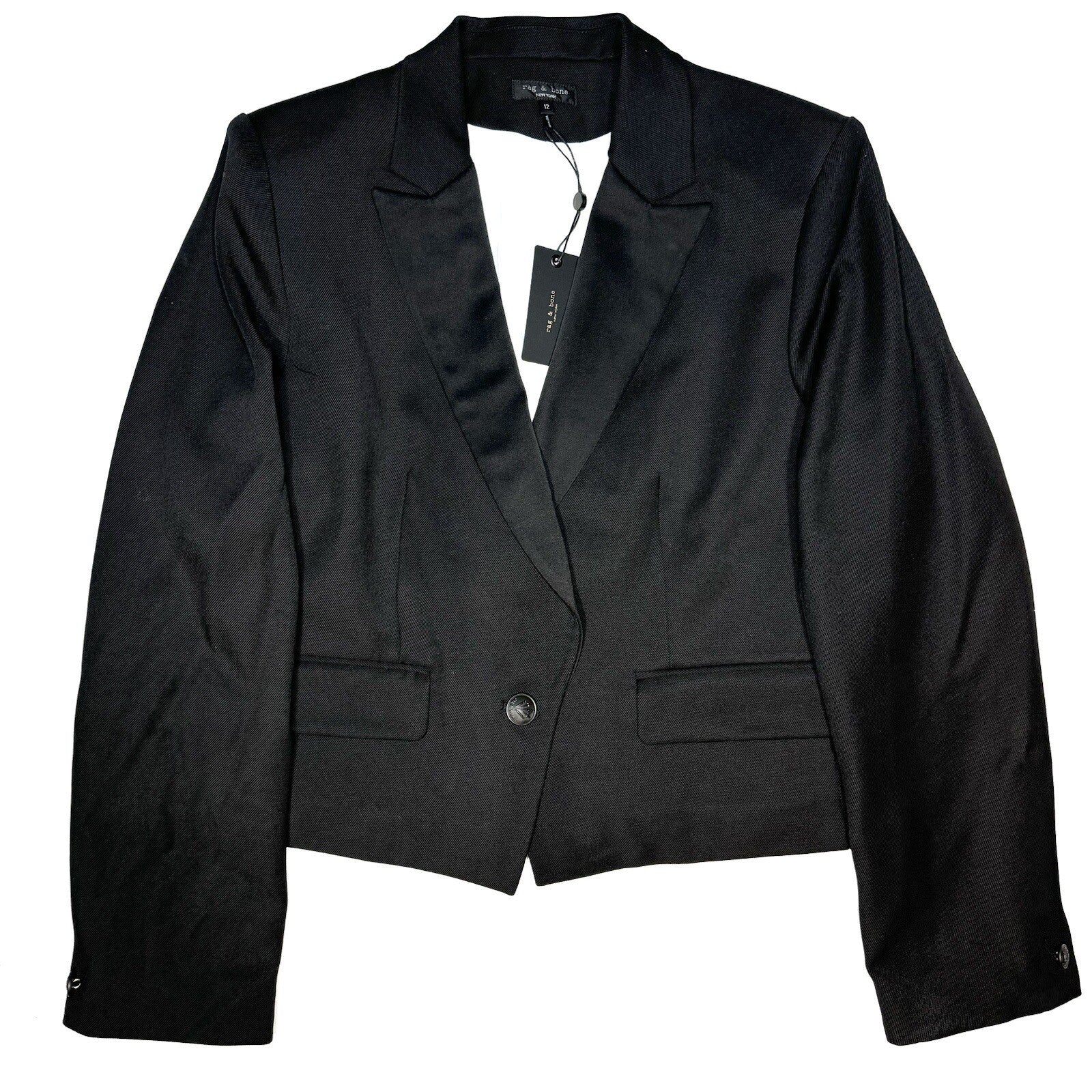 RAG & BONE Womens Valerie Italian Wool Cropped Blazer Black 12 (MSRP $595)
