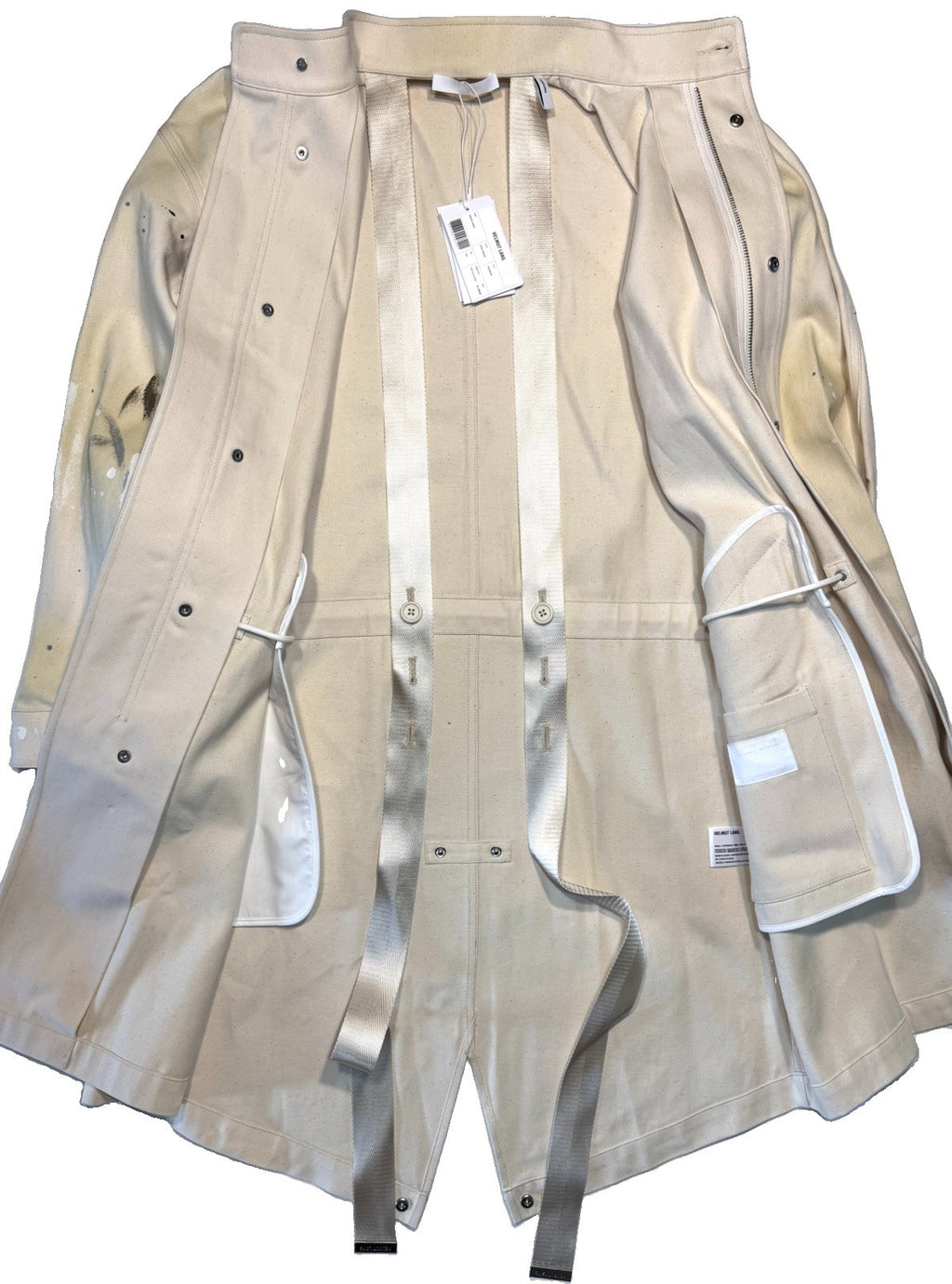 HELMUT LANG Unisex Painted Canvas Zip Parka Coat Ecru Ivory (MSRP $1,195)