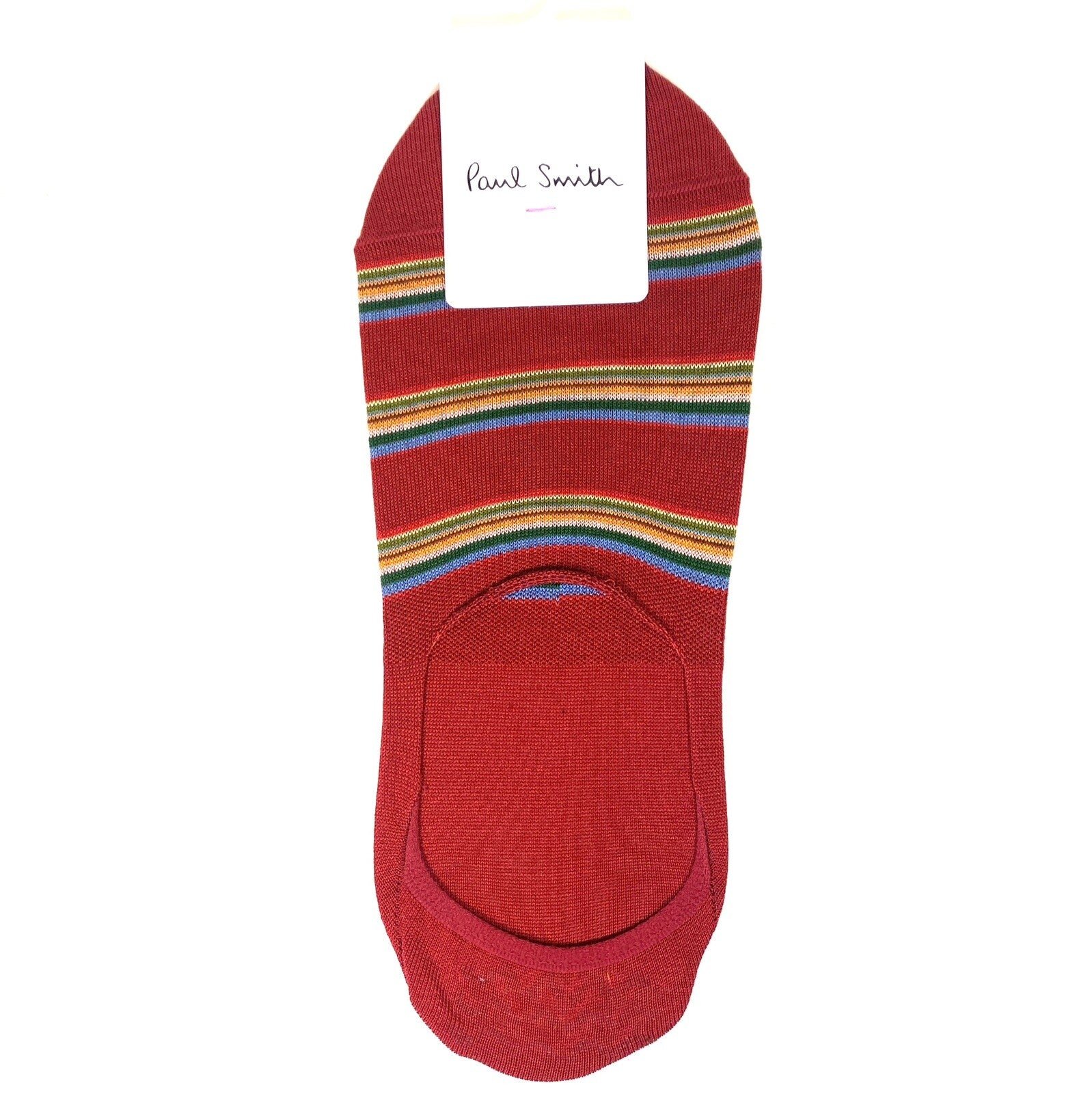 PAUL SMITH Mens No Show Multicolor Stripe Cotton Socks Red (MSRP $30)