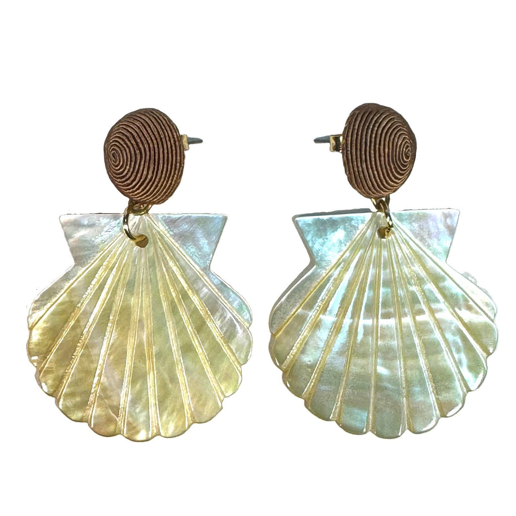 REBECCA DE RAVENEL Ariel Mother Of Pearl Shell Post Earrings Brown (MSRP $250)