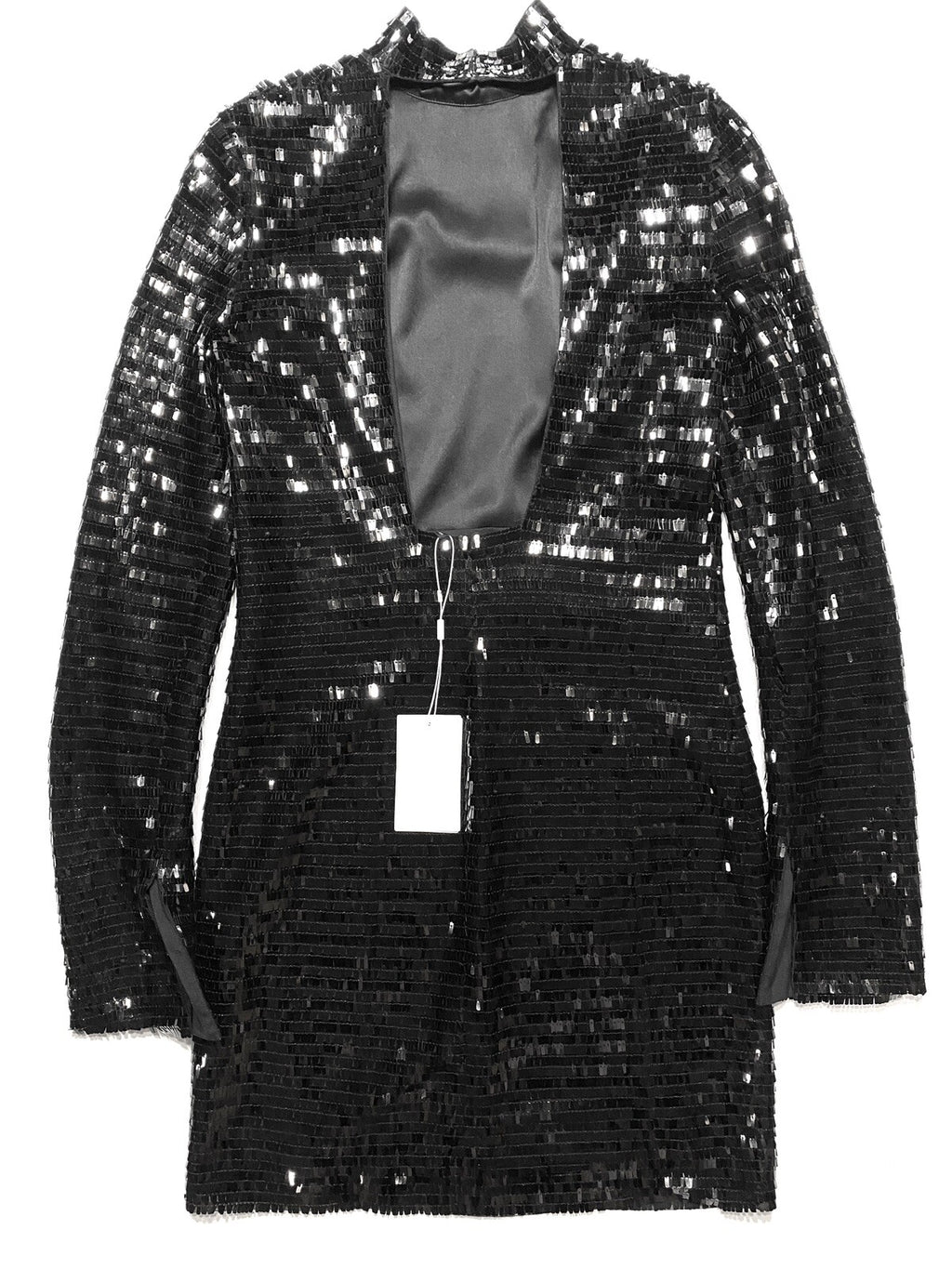 HELMUT LANG Piano Sequins Long Sleeve Open Back Mini Dress Black 0 (MSRP $690)