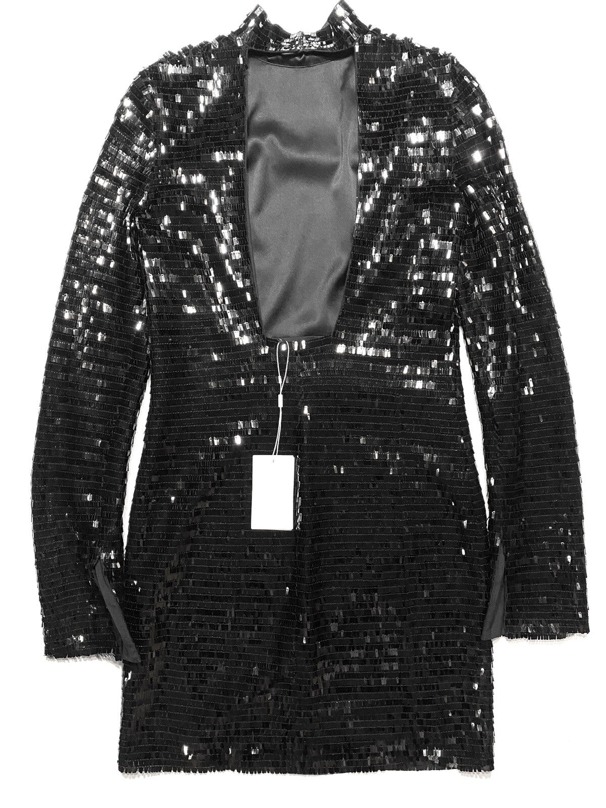HELMUT LANG Piano Sequins Long Sleeve Open Back Mini Dress Black 0 (MSRP $690)