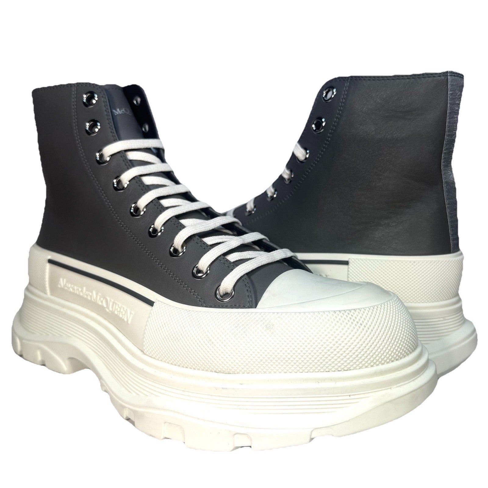 ALEXANDER MCQUEEN Mens Tread Slick Leather Hightop Sneaker Boots Grey -MSRP $990