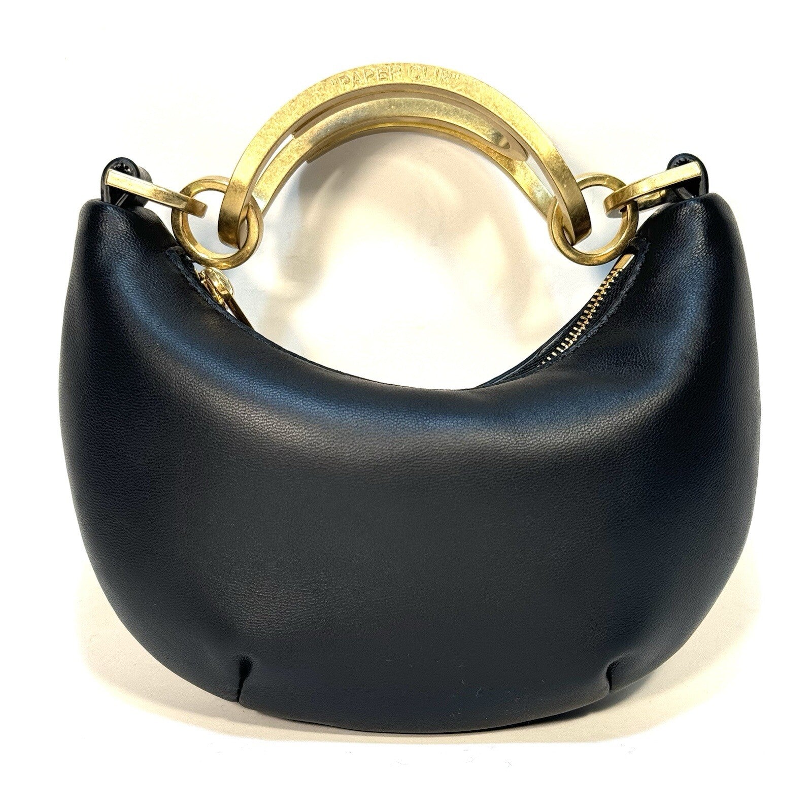 OFF-WHITE Paperclip Mini Hobo Curved Leather Clutch Bag Black (MSRP $1,195)