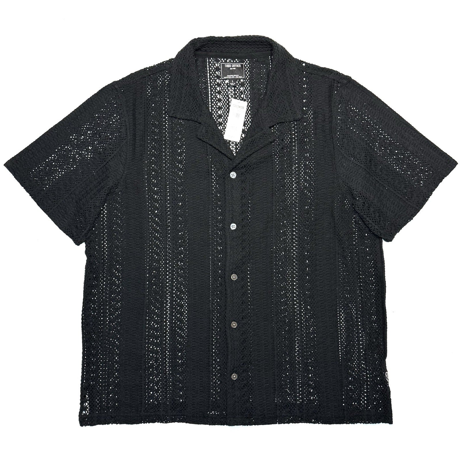 TODD SNYDER Mens Lace Knit Cabana Short Sleeve Camp Shirt Black (MSRP $248)