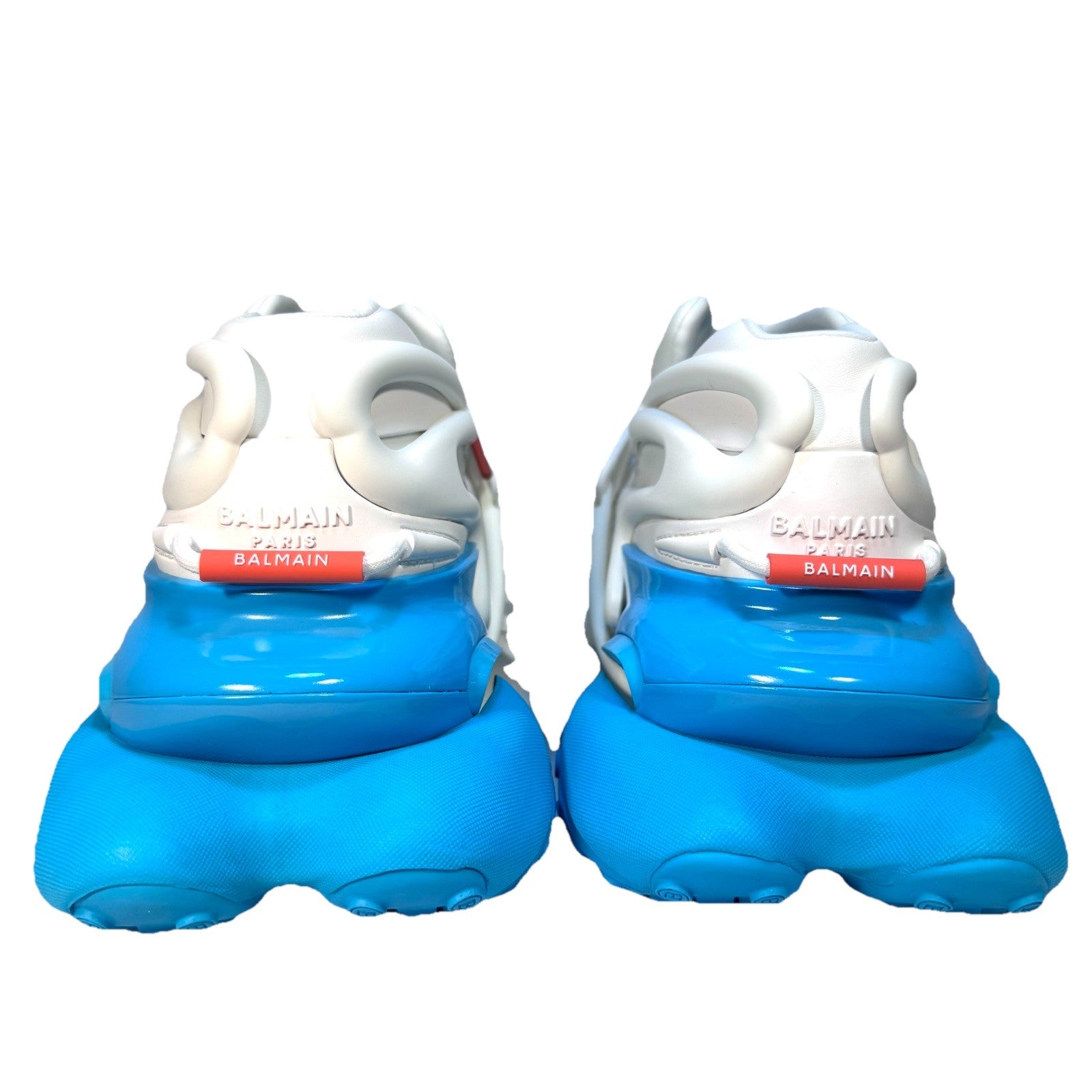 BALMAIN Mens Unicorn Neoprene Leather Low Top Sneakers Blue White (MSRP $1,195)