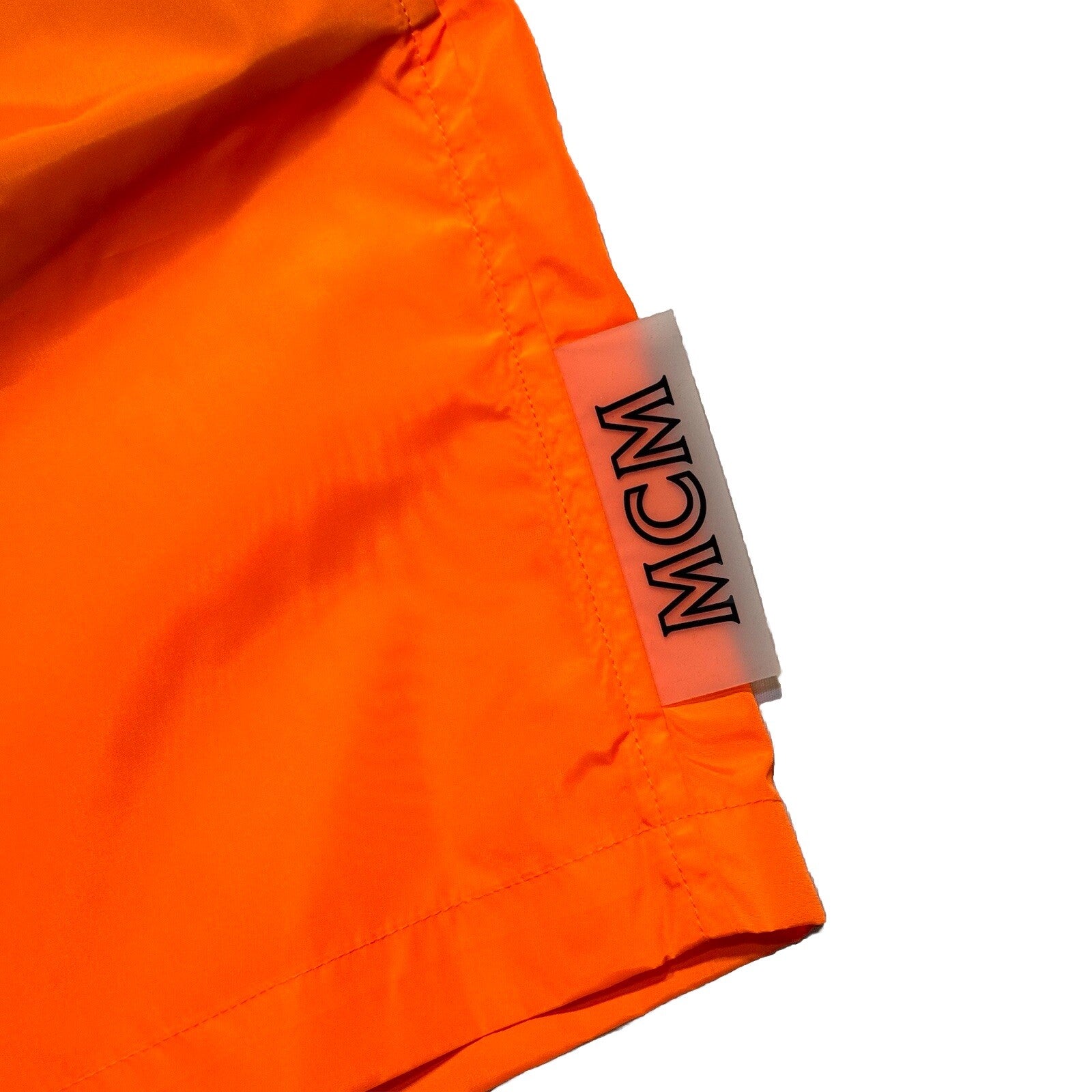 MCM Mens Logo Tab Swim Shorts Trunks Neon Orange (MSRP $330)
