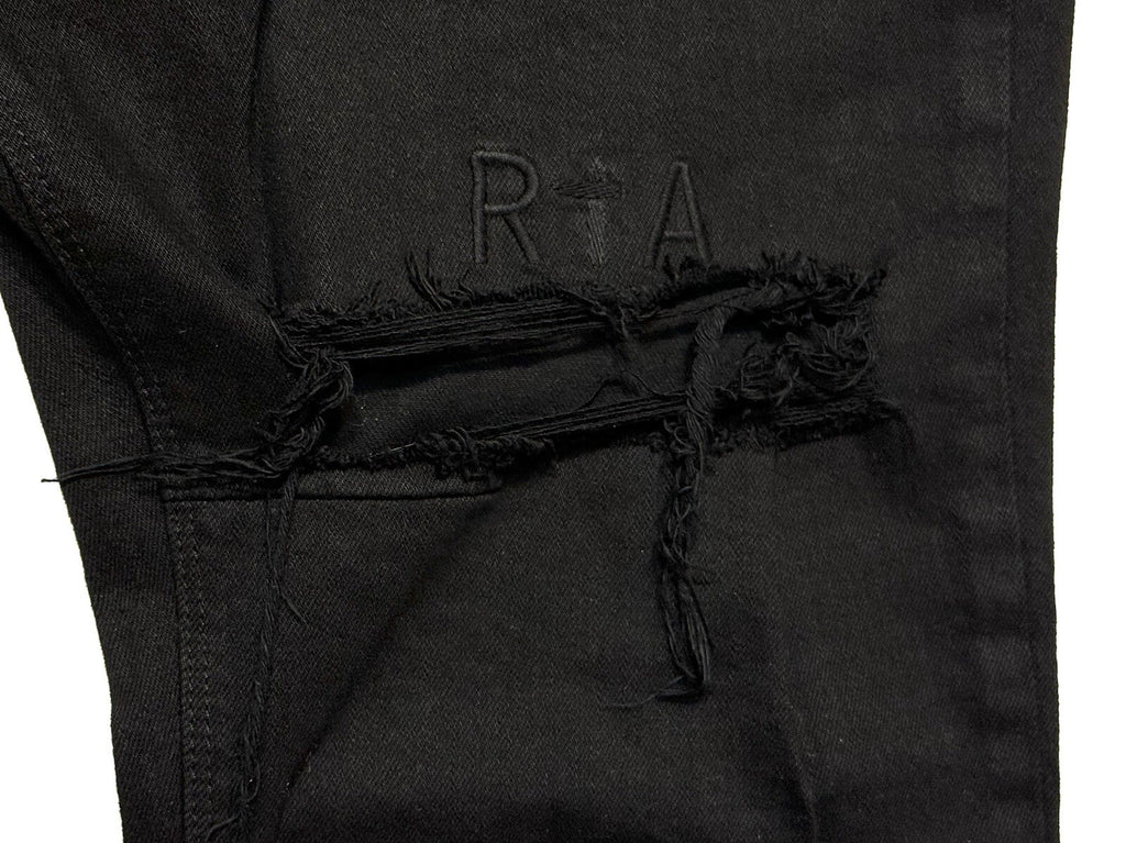 RtA Mens Clayton Mid Rise Pintuck Ripped Skinny Jeans Black 42 (MSRP $158)