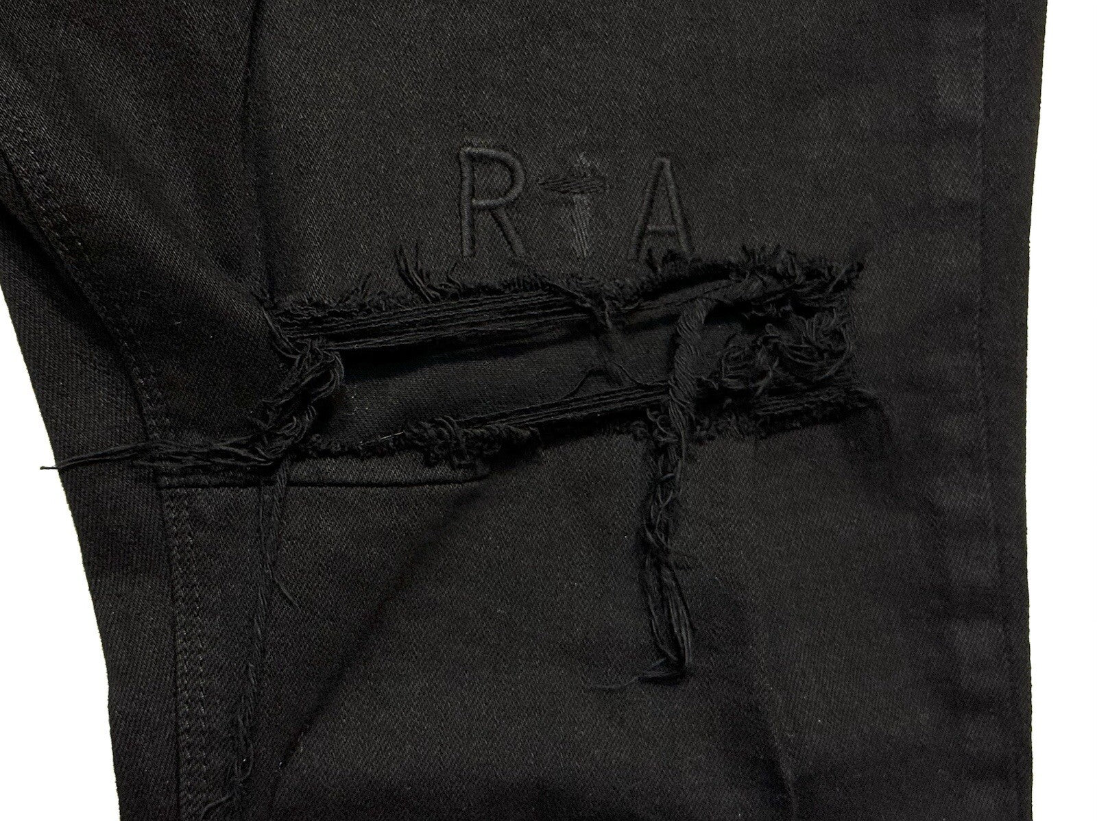 RtA Mens Clayton Mid Rise Pintuck Ripped Skinny Jeans Black 42 (MSRP $158)