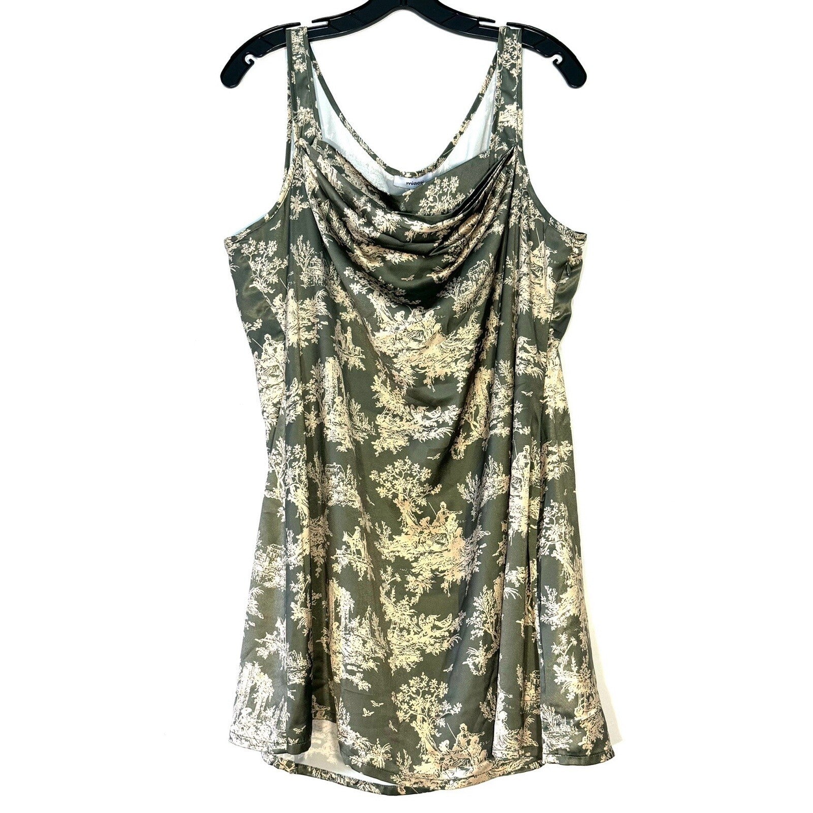 MIAOU Ginger Floral Print Satin Mini Slip Dress Moss Toile Green (MSRP $245)