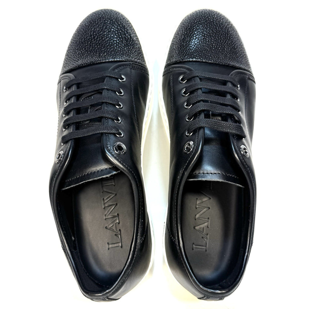 LANVIN Mens DDB1 Basket Cap Toe Leather Low Top Sneakers Black (MSRP $590)