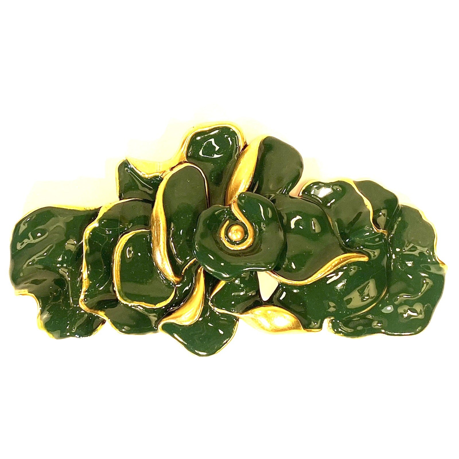 OSCAR DE LA RENTA Womens Enamel Flower Belt Buckle Dark Green 1.5in