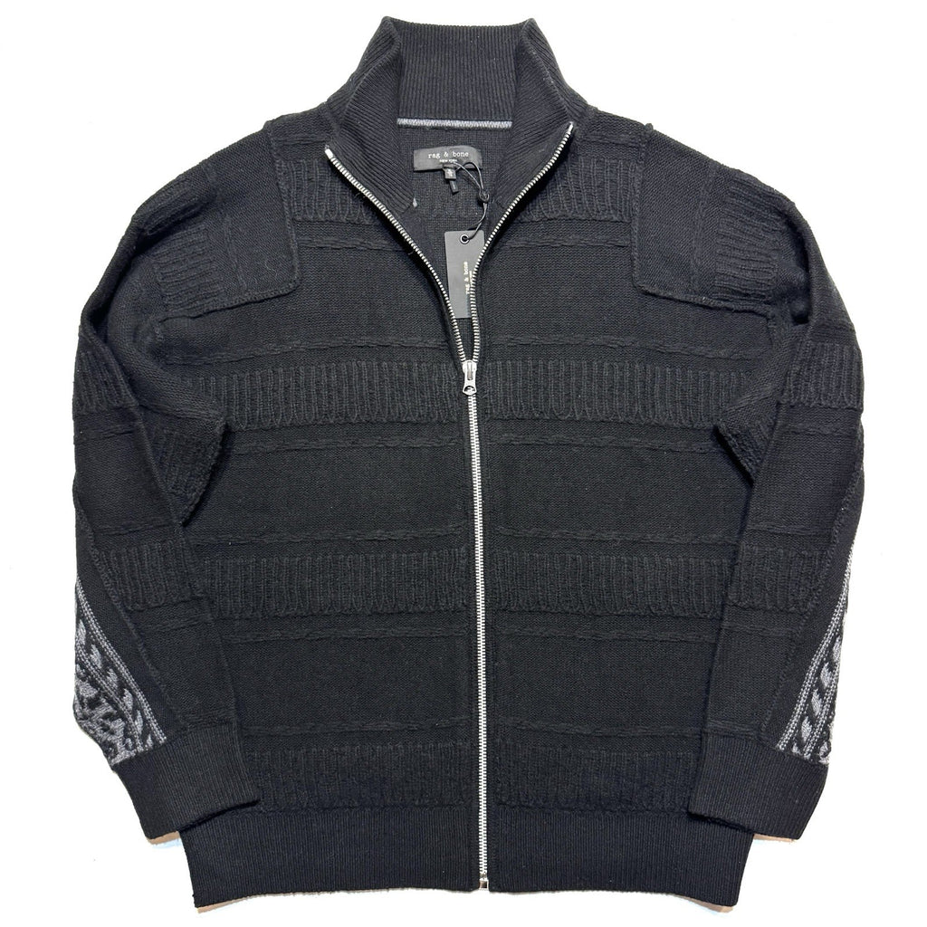 RAG & BONE Mens Colton Wool Zip Through Sweater Jacket Black XL (MSRP $498)