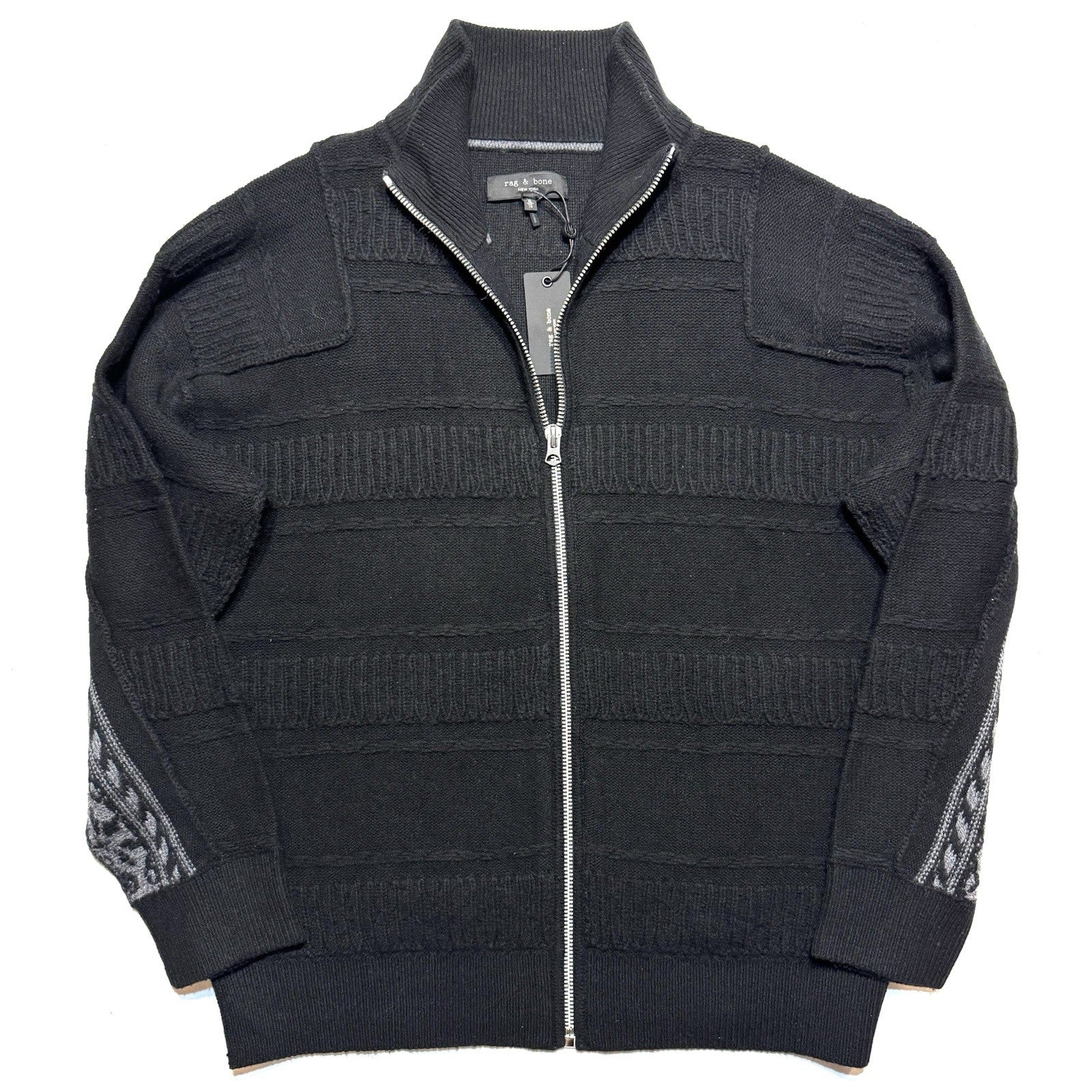 RAG & BONE Mens Colton Wool Zip Through Sweater Jacket Black XL (MSRP $498)