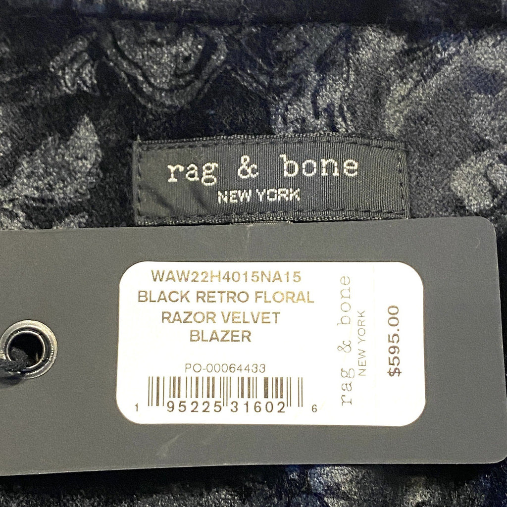 RAG & BONE Womens Razor Velvet Retro Floral Blazer Jacket Black (MSRP $595)