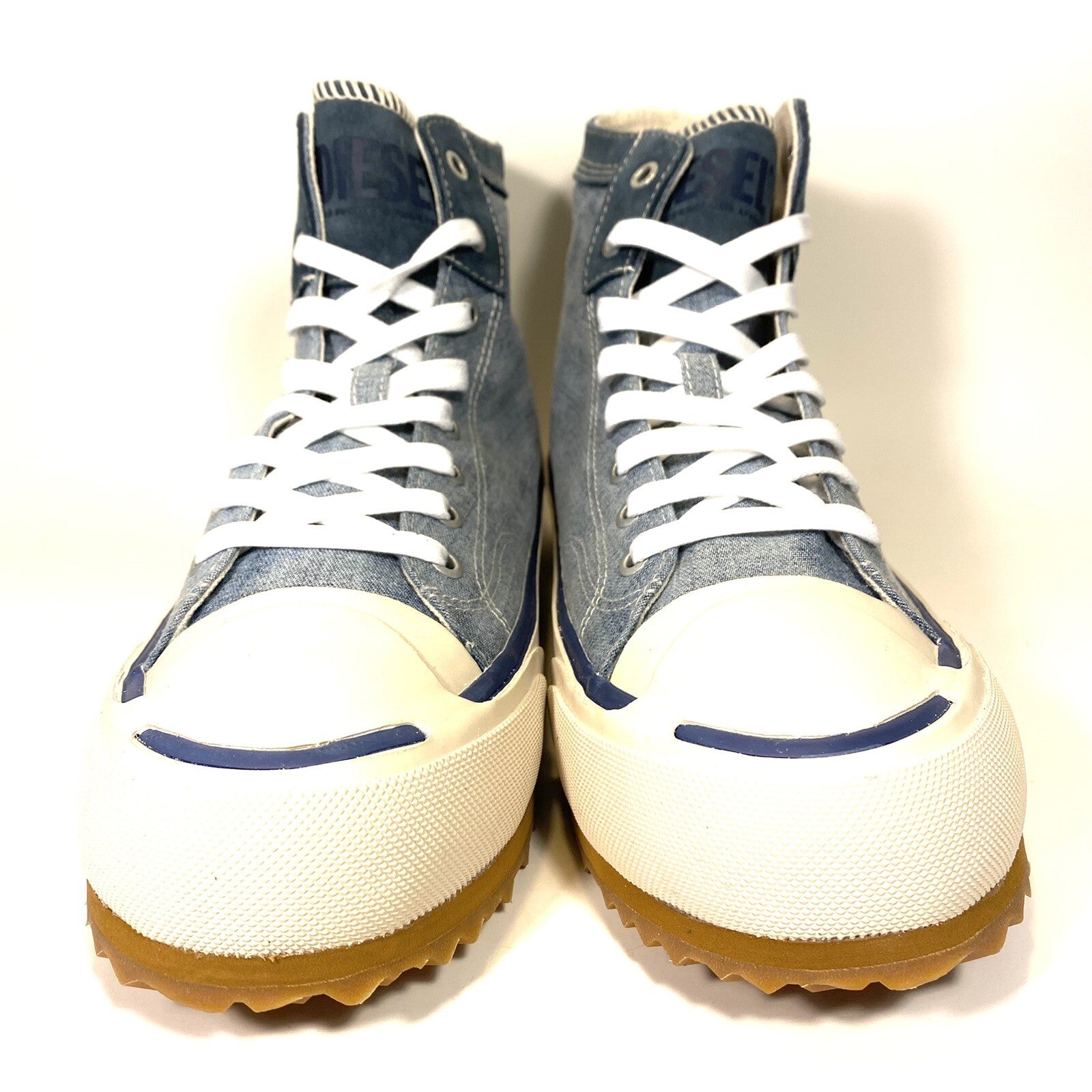 DIESEL Mens Principia Mid Top Denim Logo Sneakers Light Blue (MSRP $225)