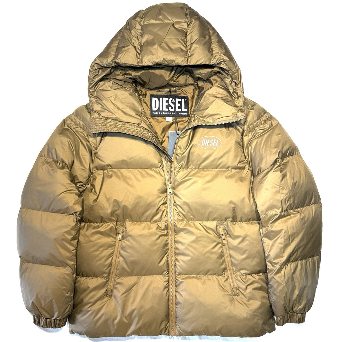 DIESEL Mens New Step Out Logo Puffer Jacket Coat Coffee Tan (MSRP $475)