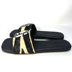 MARC JACOBS Womens J Logo Zebra Pony Hair Slide Sandals Black (MSRP $250)