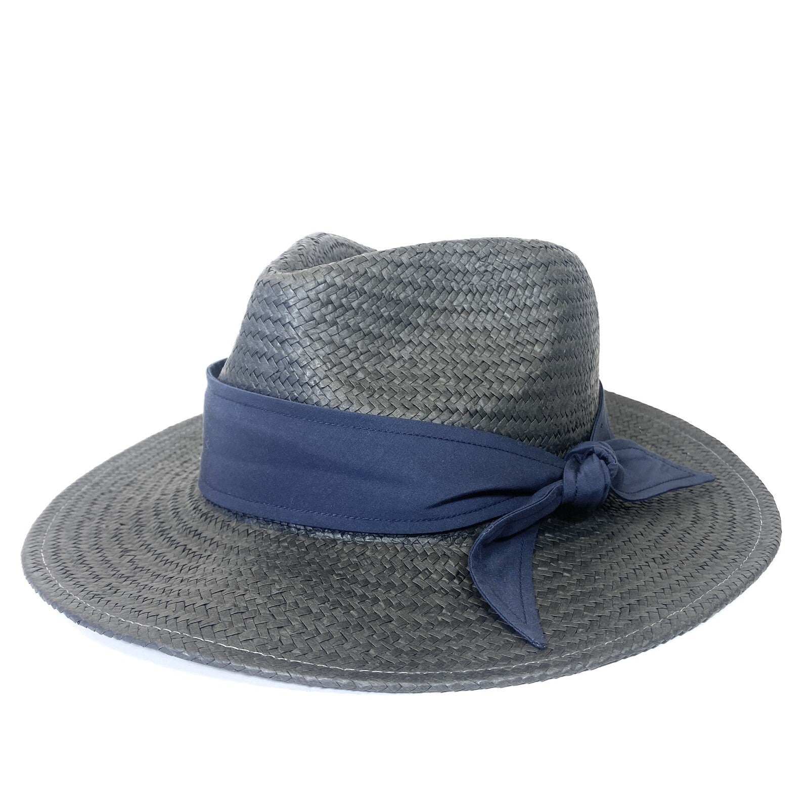RAG & BONE Womens Packable Straw Fedora Bandana Hat Black (MSRP $225)