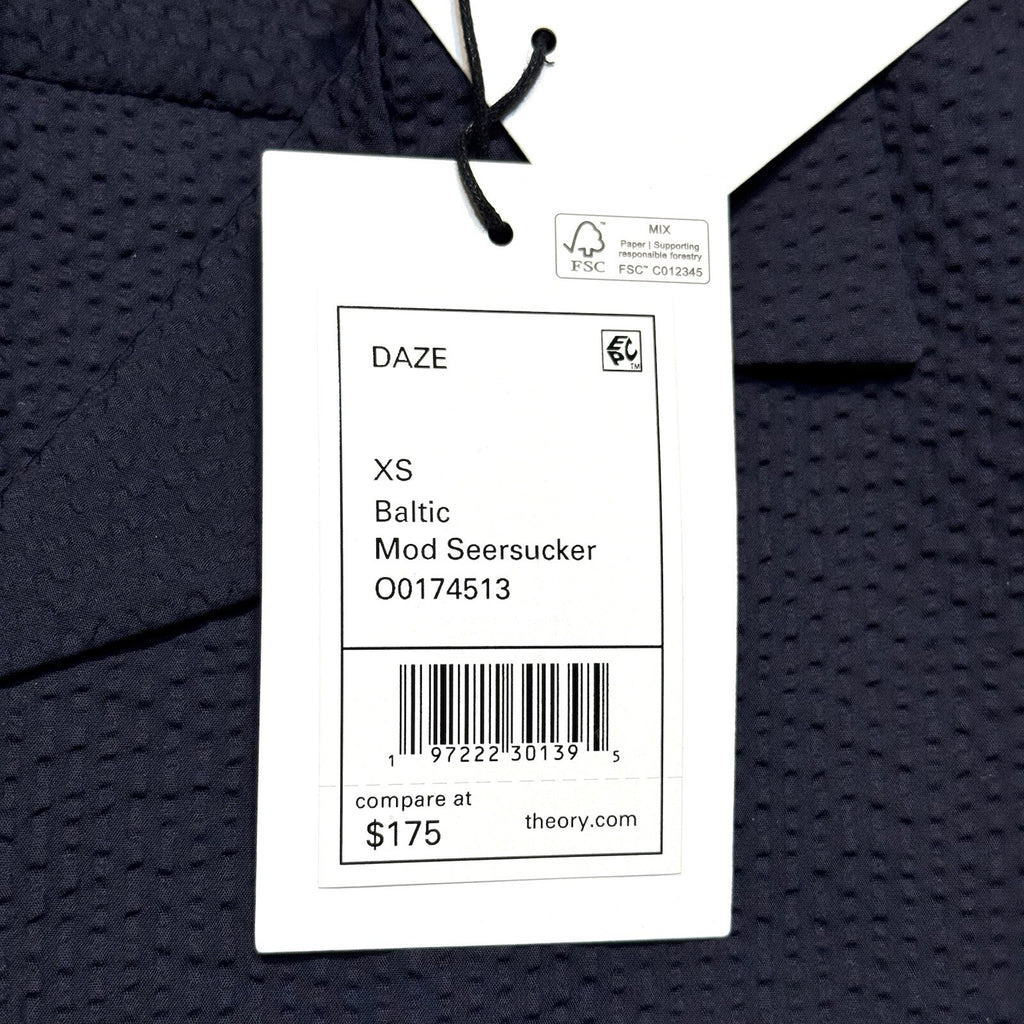THEORY Mens Daze Seersucker Short Sleeve Button Shirt Baltic Blue XS (MSRP $175)