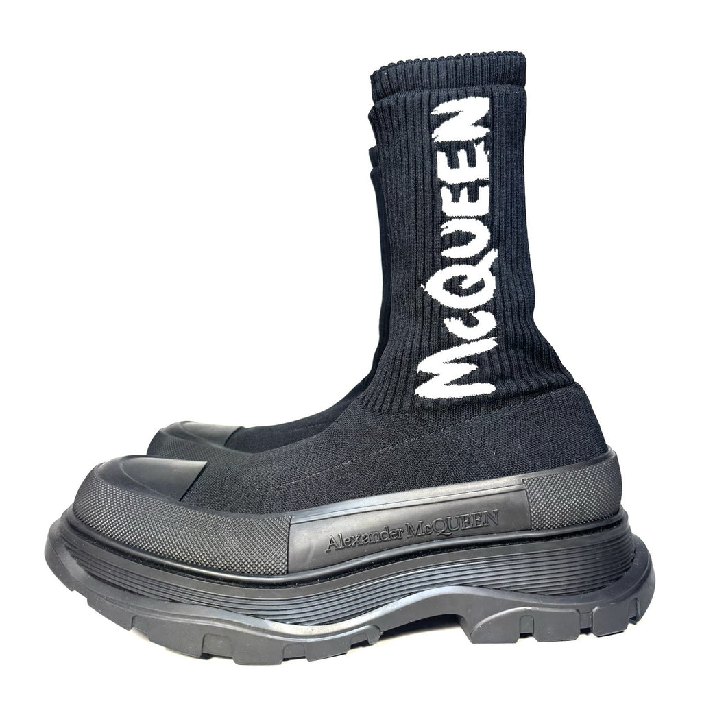 ALEXANDER MCQUEEN Mens Tread Slick Logo Knit Sock Sneaker Boots Black -MSRP $990