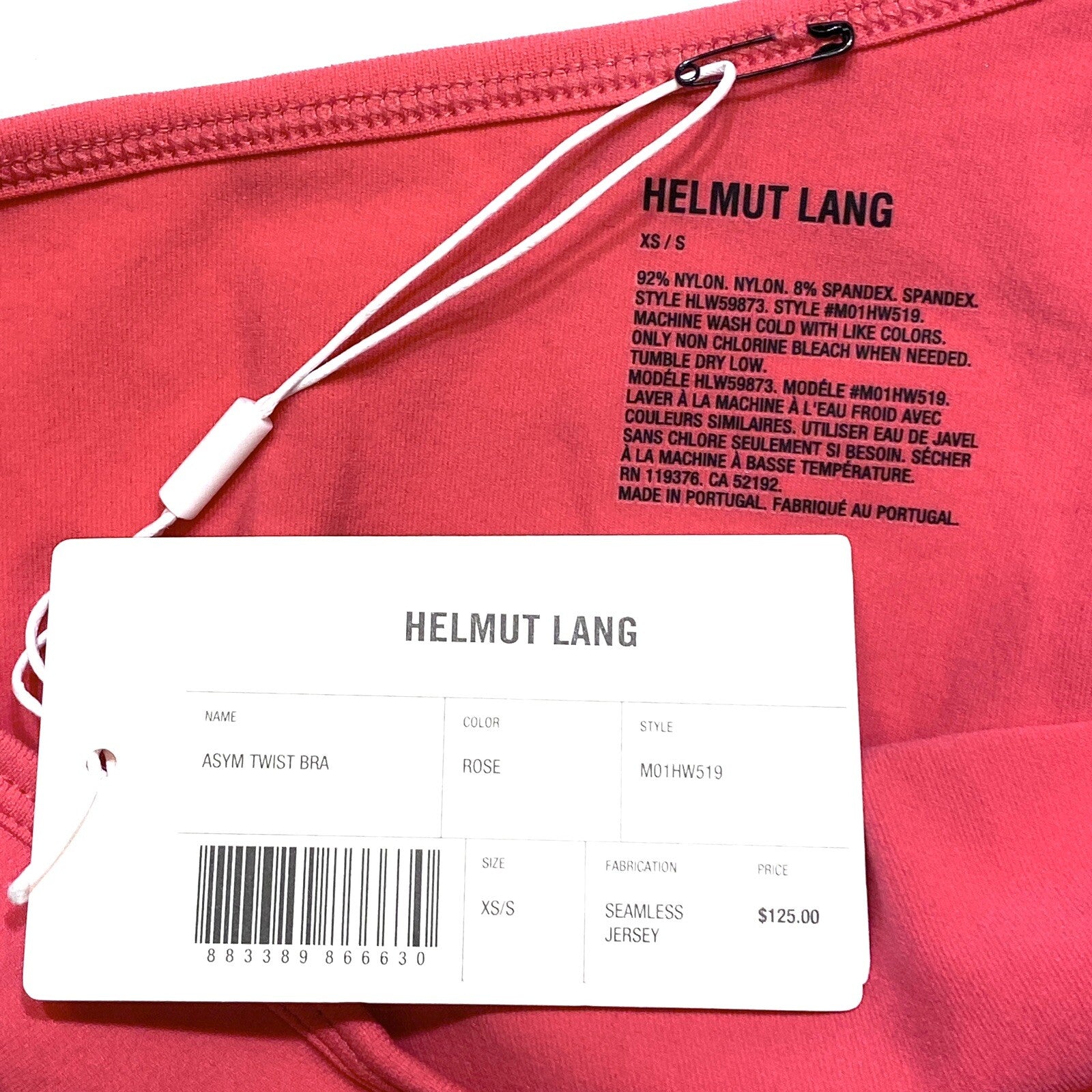 HELMUT LANG Womens Asymmetric Twist Bra Top Rose Pink XS / S (MSRP $125)