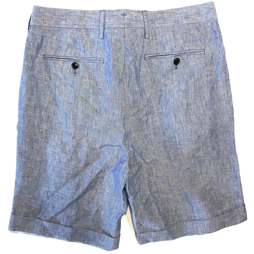 TODD SNYDER Mens Linen Chambray Madison Cuff Shorts Light Blue (MSRP $178)