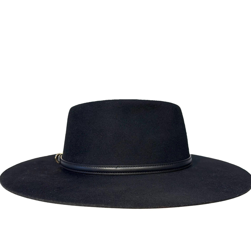 JANESSA LEONE Womens Beck Wool Leather Trim Fedora Hat Black L (MSRP $337)