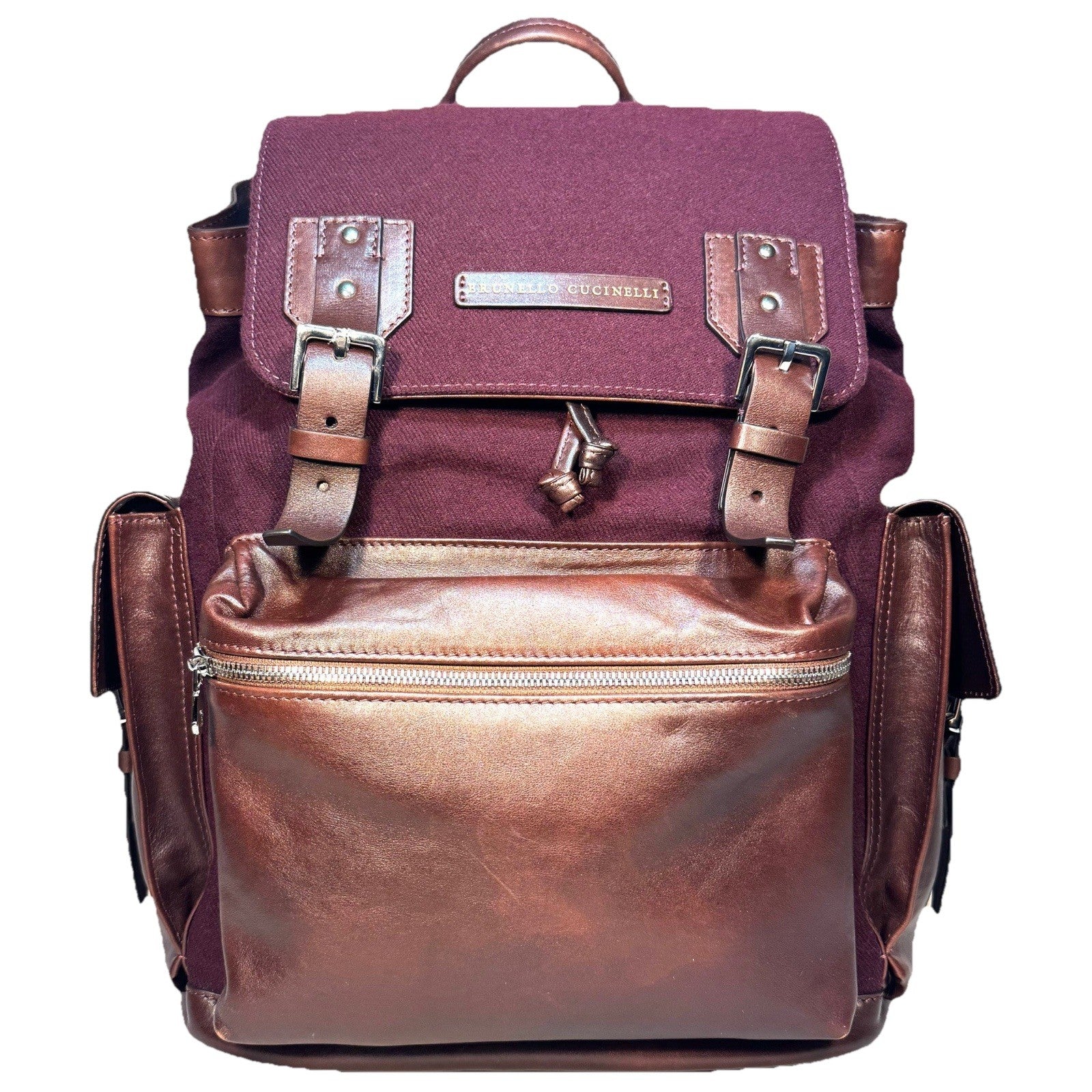 BRUNELLO CUCINELLI Leather Wool Canvas Backpack Burgundy Brown (MSRP $4,595)