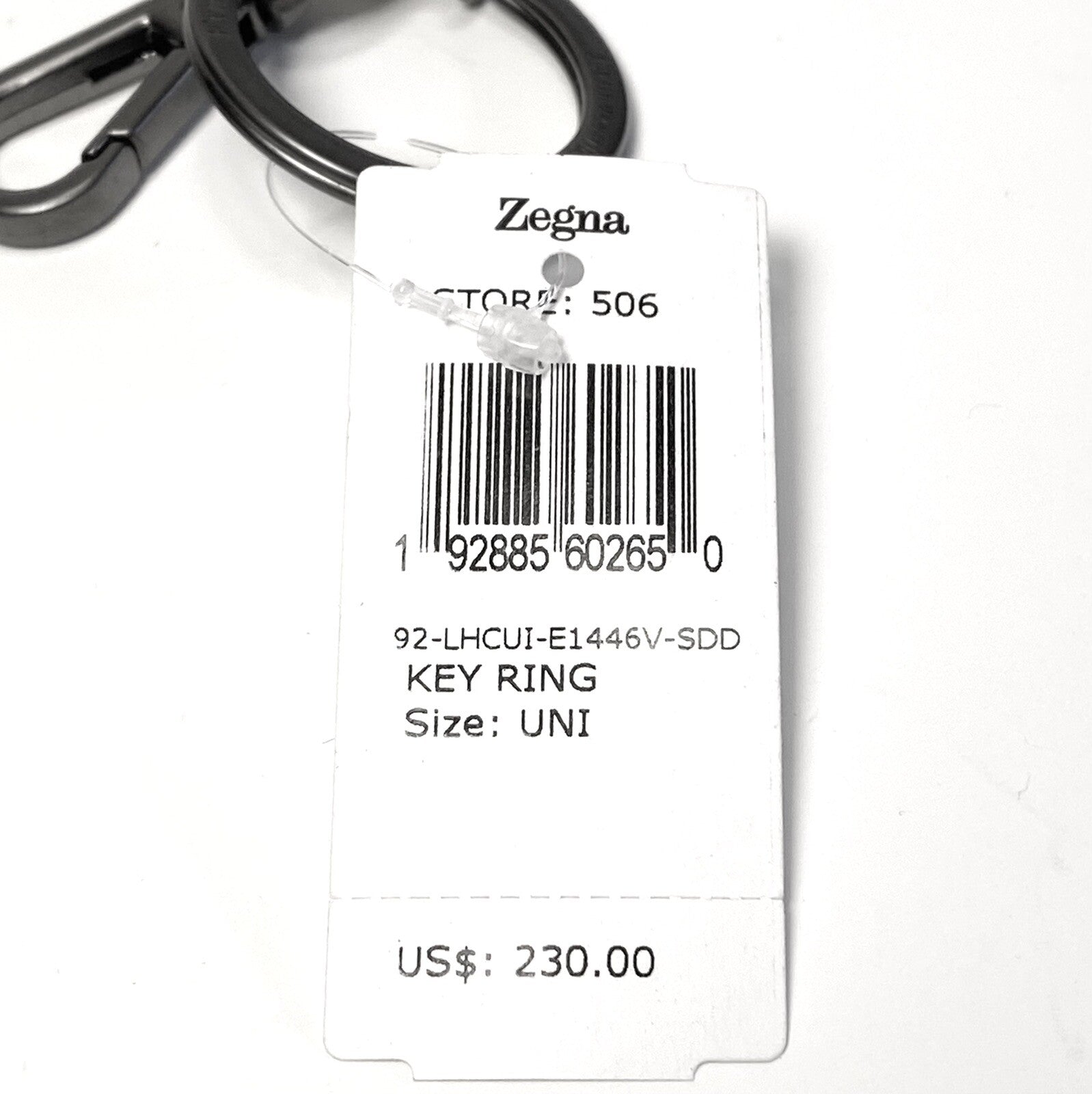 ZEGNA Logo Script Leather Key Ring Fob Keychain Gray (MSRP $230)