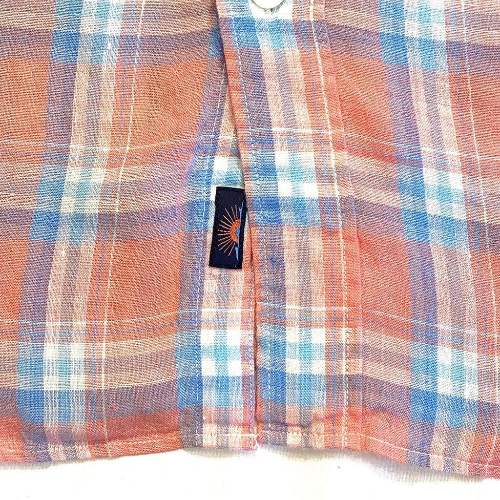 FAHERTY Mens Linen AMK Plaid Check Button Shirt Coral Pink (MSRP $168)