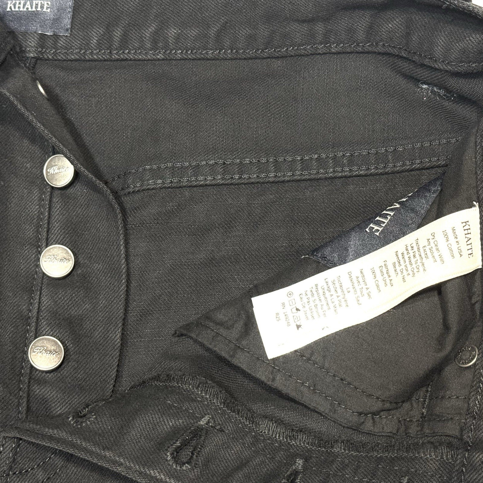 KHAITE Womens Corben High Rise Straight Leg Denim Jeans Bartlett Black MSRP $540