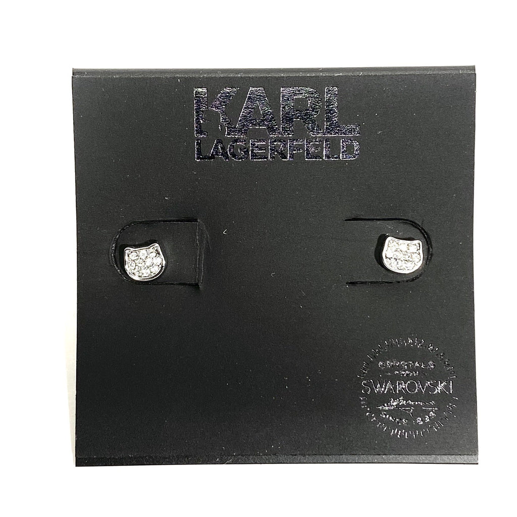 KARL LAGERFELD Swarovski Choupette Cat Mini Pave Stud Earrings Silver (MSRP $49)