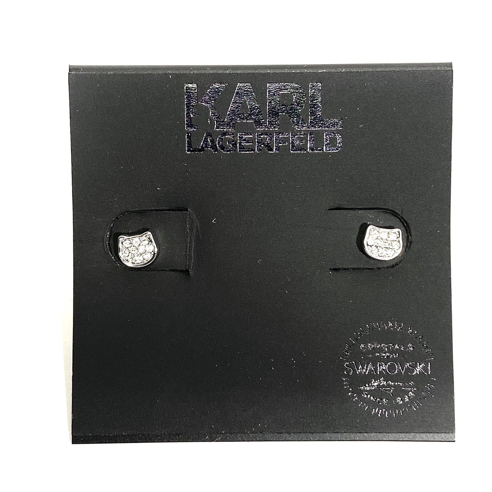 KARL LAGERFELD Swarovski Choupette Cat Mini Pave Stud Earrings Silver (MSRP $49)