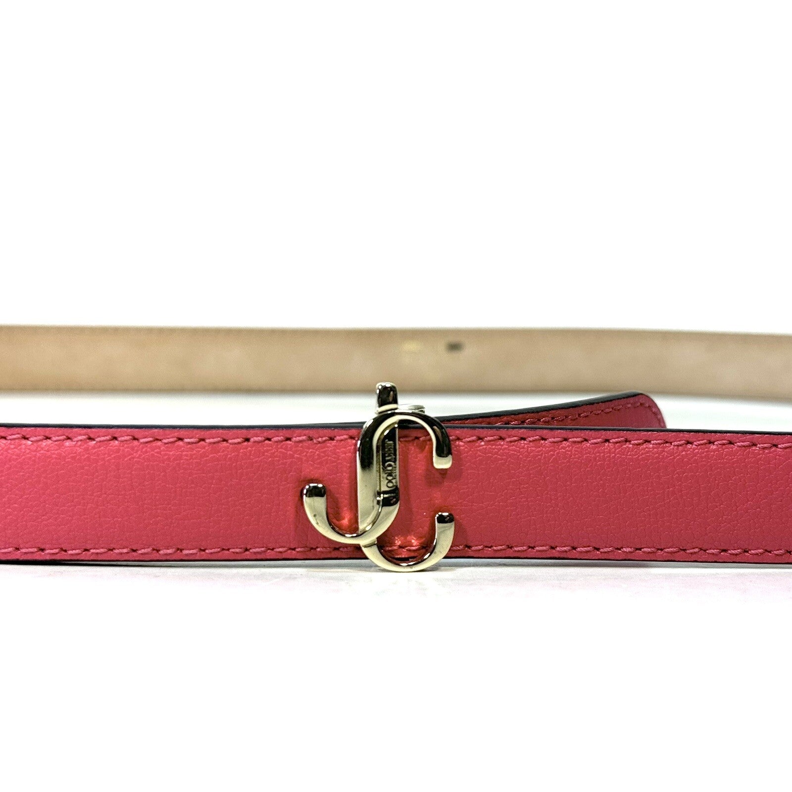 JIMMY CHOO Womens Mini Helina Calf Leather Logo Slim Belt Pink (MSRP $450)