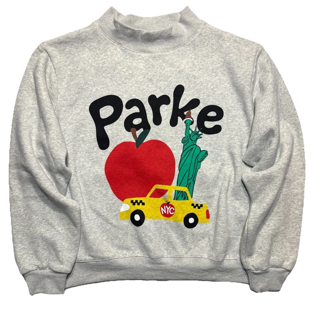 PARKE Womens Fleece NYC Taxi Cab Logo Mockneck Sweatshirt Heather Grey L/XL