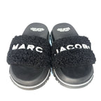 MARC JACOBS Womens The Slide Spellout Logo Teddy Sandals Black (MSRP $195)