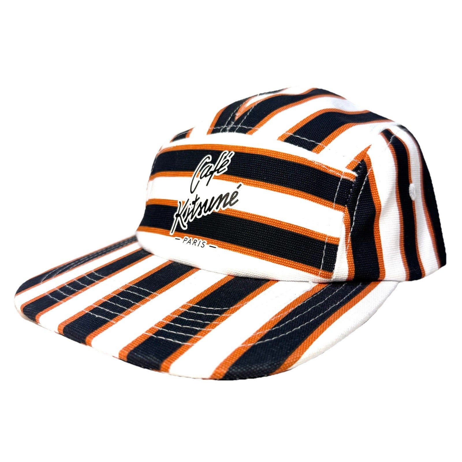 CAFE KITSUNE Unisex Logo 5 Panel Stripe Cap Hat White Blue (MSRP $120)