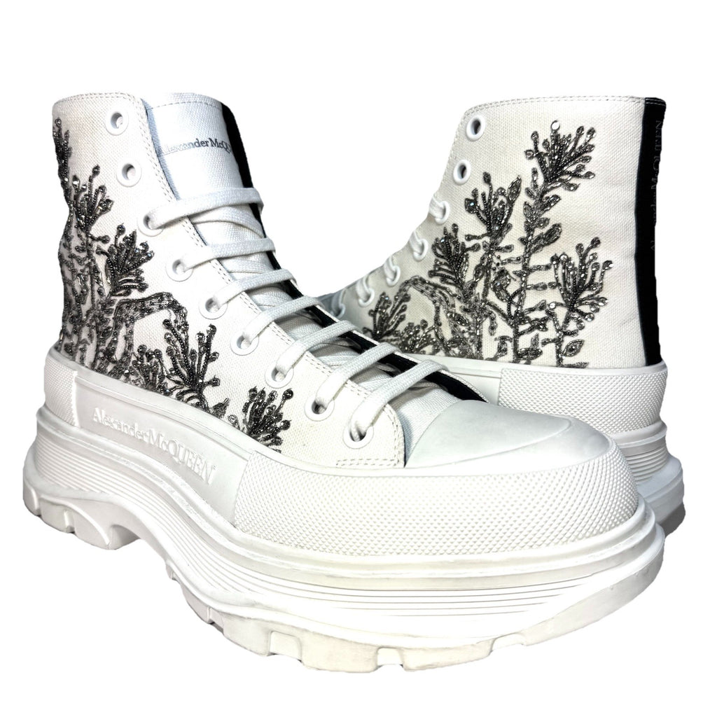 ALEXANDER MCQUEEN Mens Beaded Treadslick High Top Sneakers White 42 -MSRP $1,690