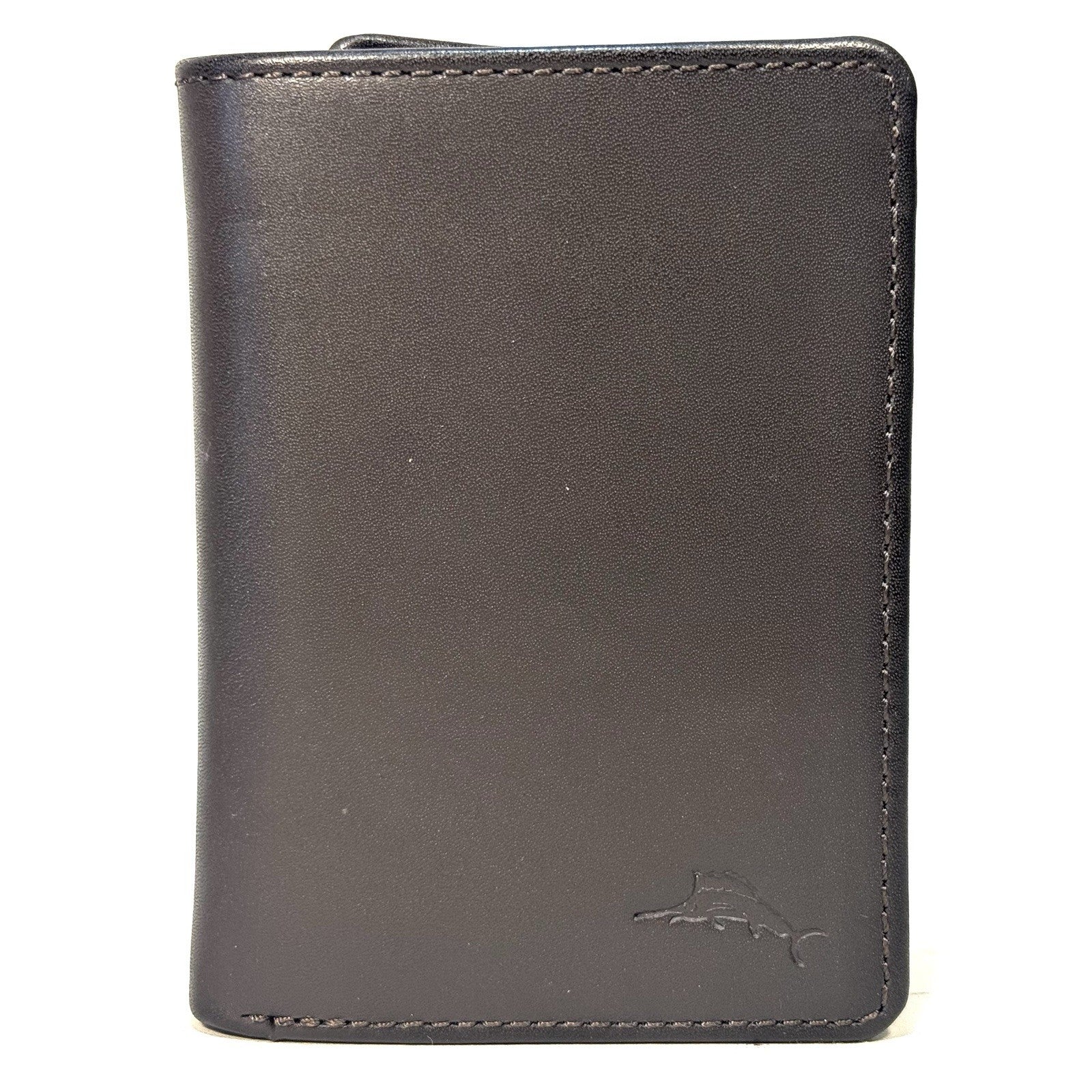TOMMY BAHAMA Mens Logo Embossed Trifold Leather Wallet Brown (MSRP $80)