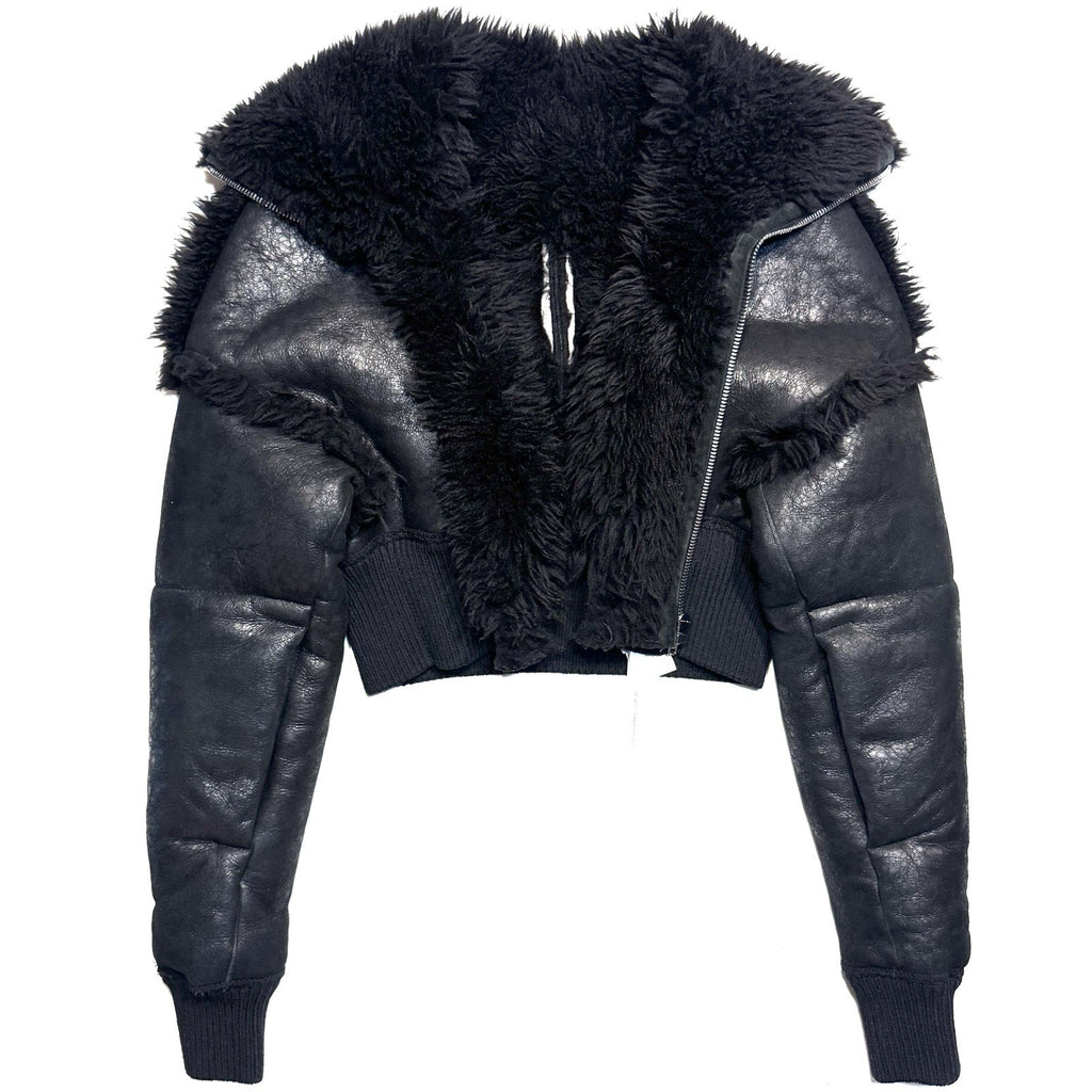 RICK OWENS Womens Concordians Leather Shearling Fur Jacket Black 40 -MSRP $3,863