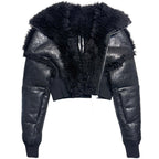 RICK OWENS Womens Concordians Leather Shearling Fur Jacket Black 40 -MSRP $3,863