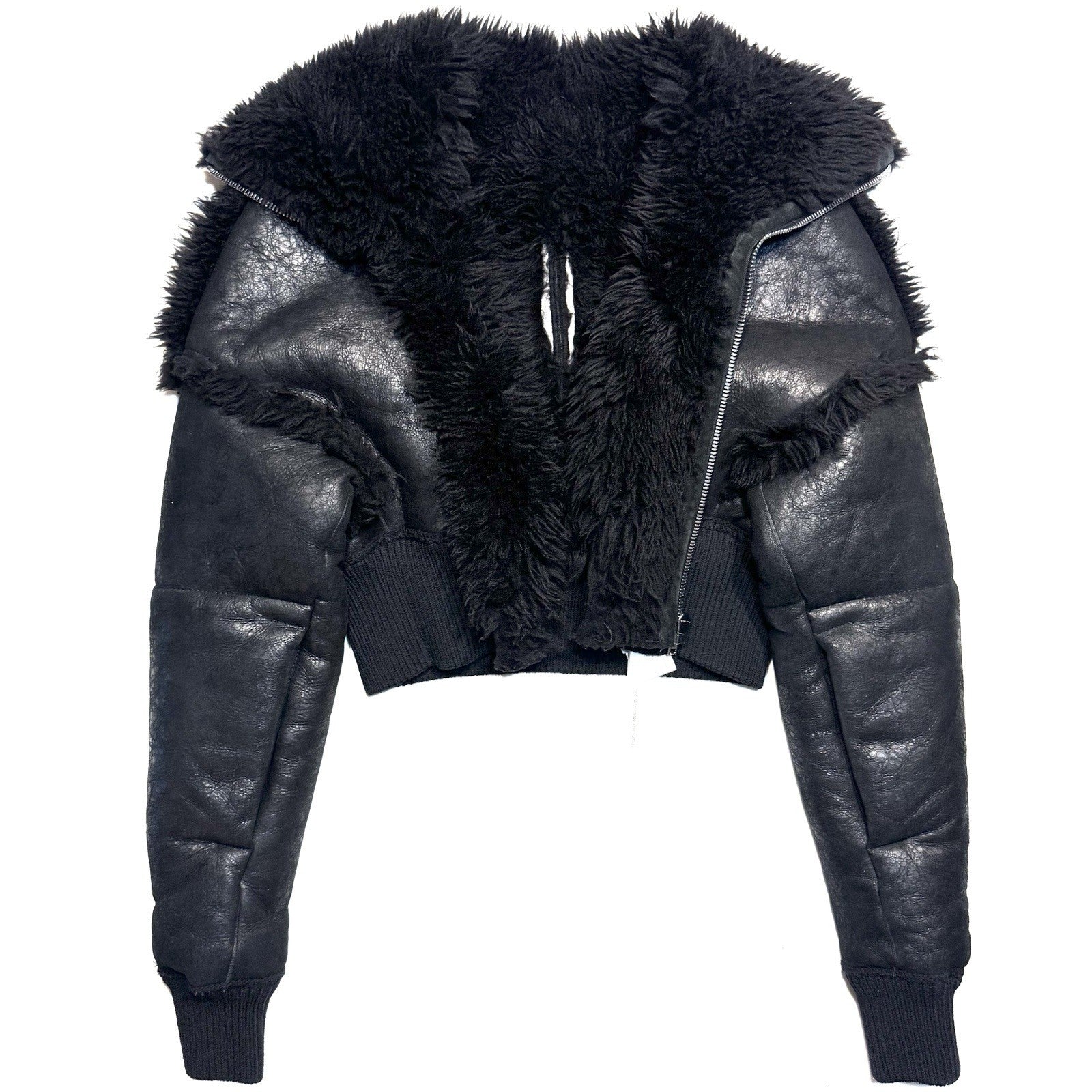 RICK OWENS Womens Concordians Leather Shearling Fur Jacket Black 40 -MSRP $3,863