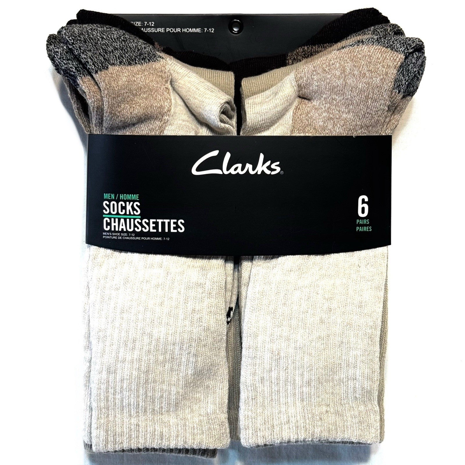 CLARKS Mens Half Cushion Crew Socks Khaki Brown 6 Pairs (MSRP $25)