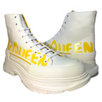 ALEXANDER MCQUEEN Mens Tread Slick Logo Sneaker Boots Yellow White (MSRP $990)