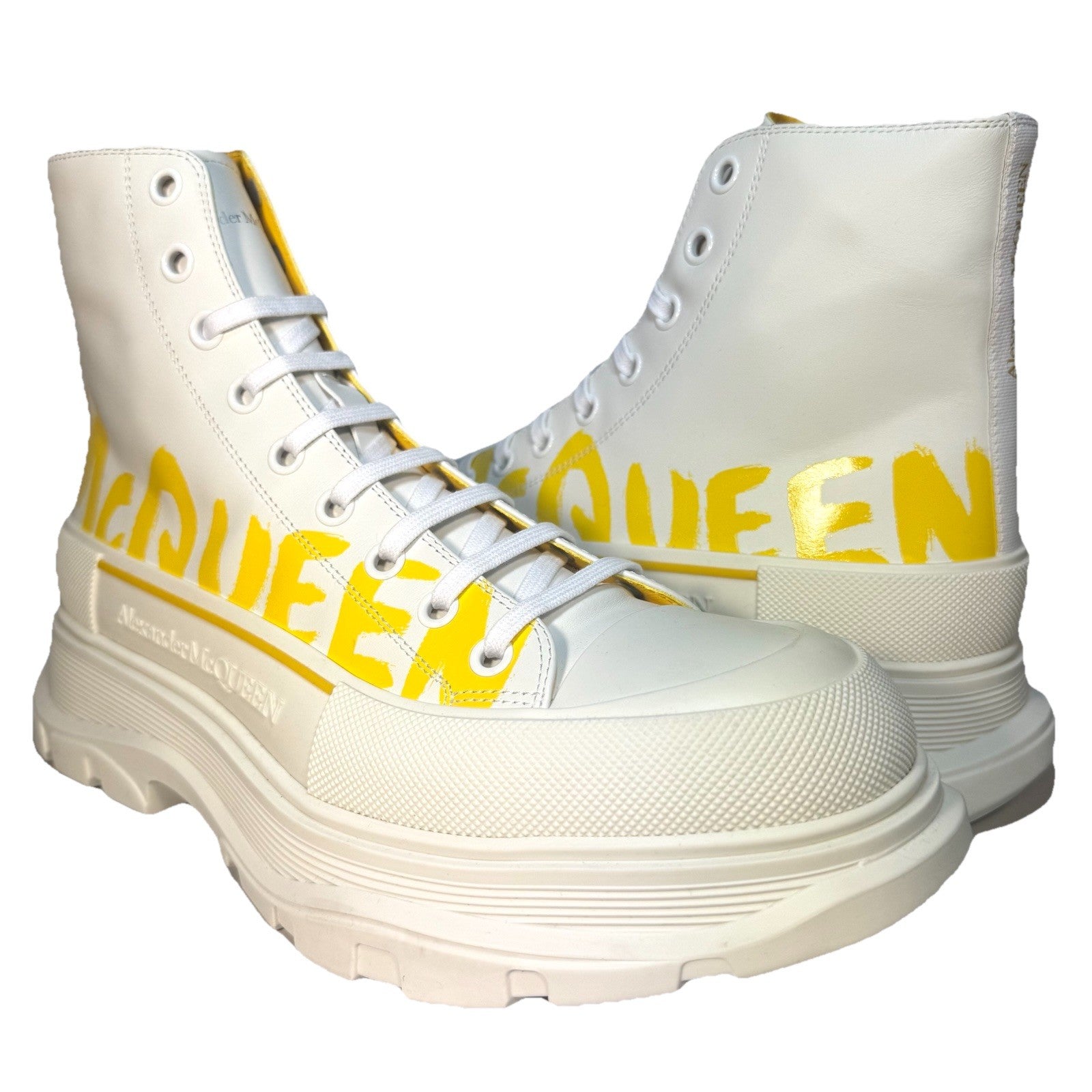 ALEXANDER MCQUEEN Mens Tread Slick Logo Sneaker Boots Yellow White (MSRP $990)