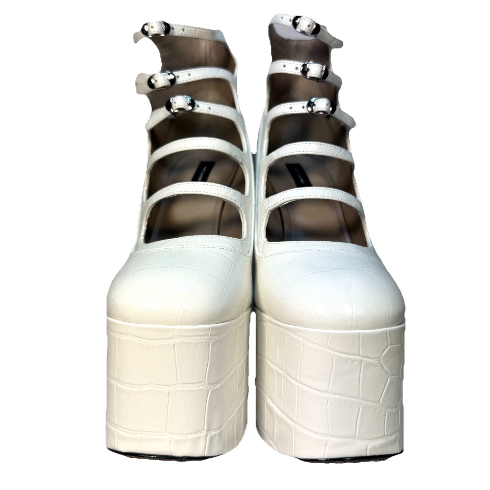MARC JACOBS The Kiki Ankle Platform Croc Embossed Boots White (MSRP $550)