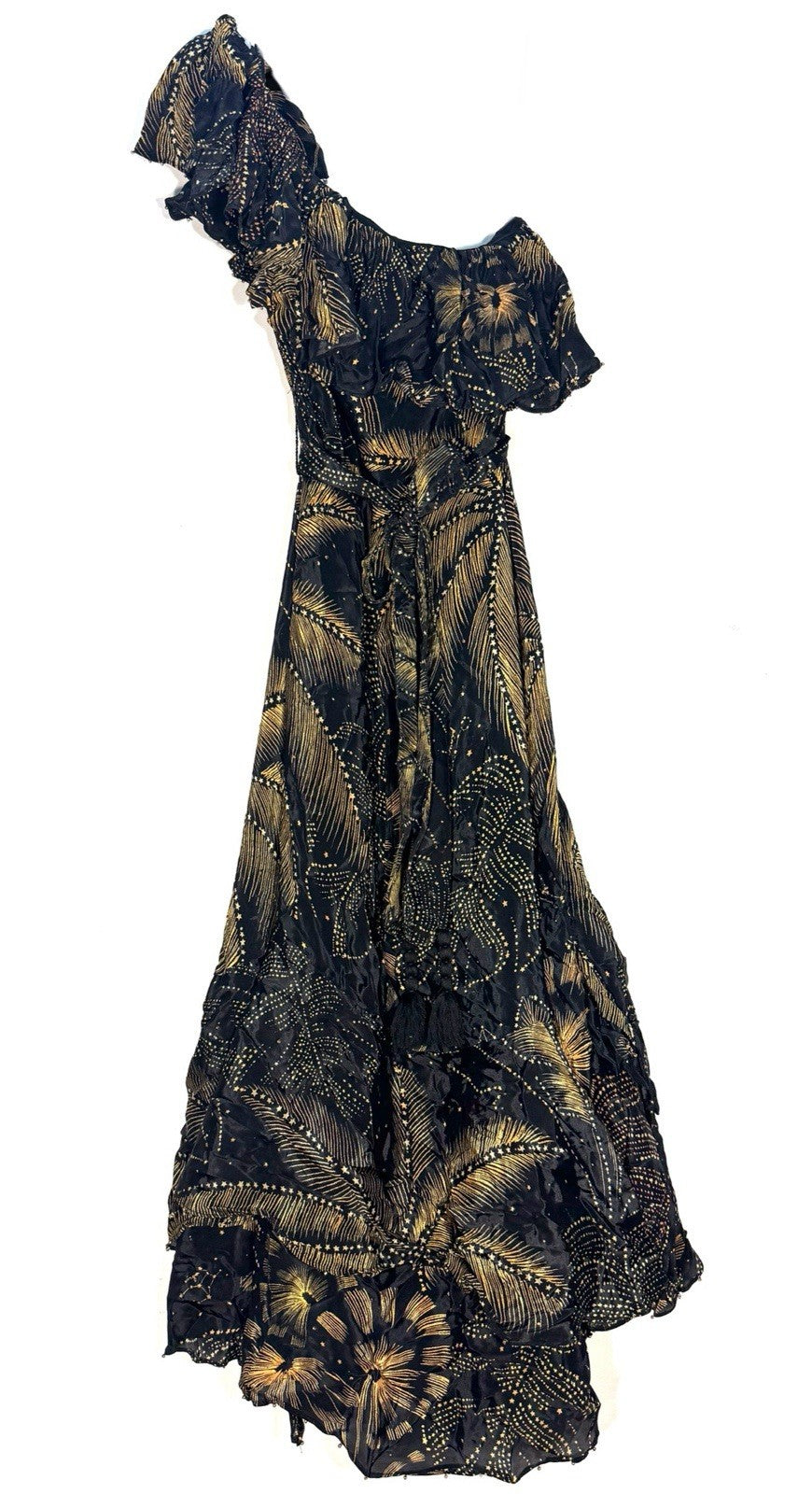 FARM RIO Womens Golden Foliage One Shoulder Maxi Dress Black S (MSRP $360)